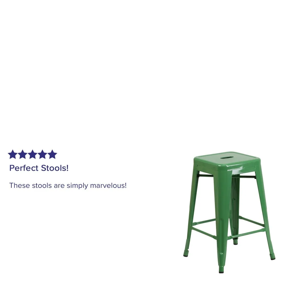 24 High Backless Metal Indoor-Outdoor Counter Height Stool w/Square Seat