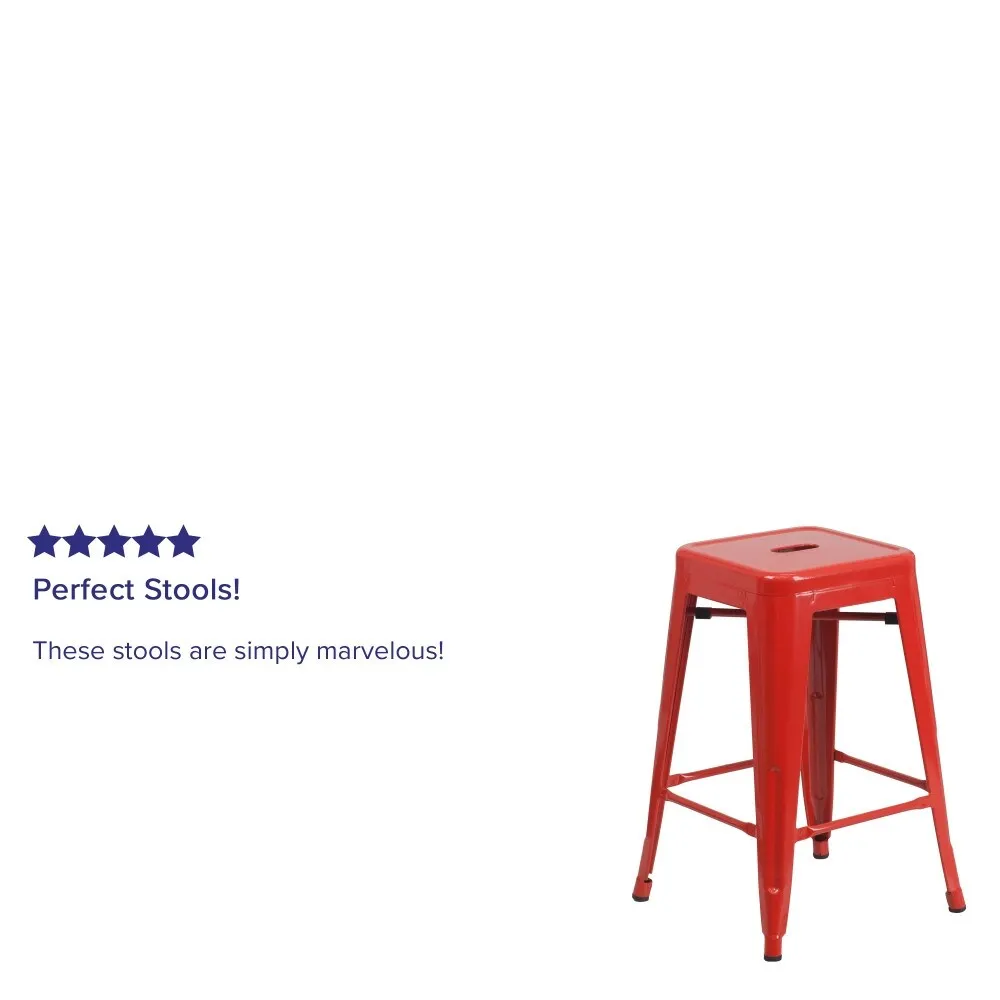 24 High Backless Metal Indoor-Outdoor Counter Height Stool w/Square Seat