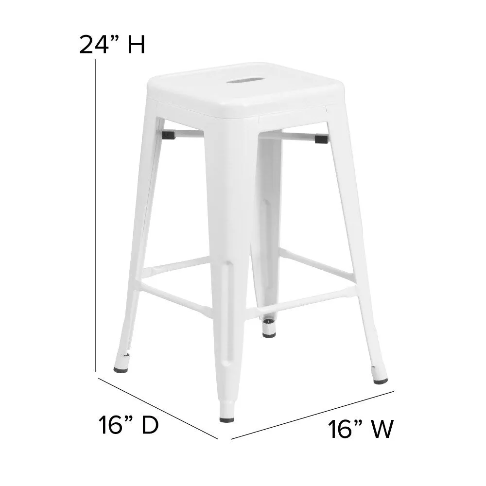 24 High Backless Metal Indoor-Outdoor Counter Height Stool w/Square Seat