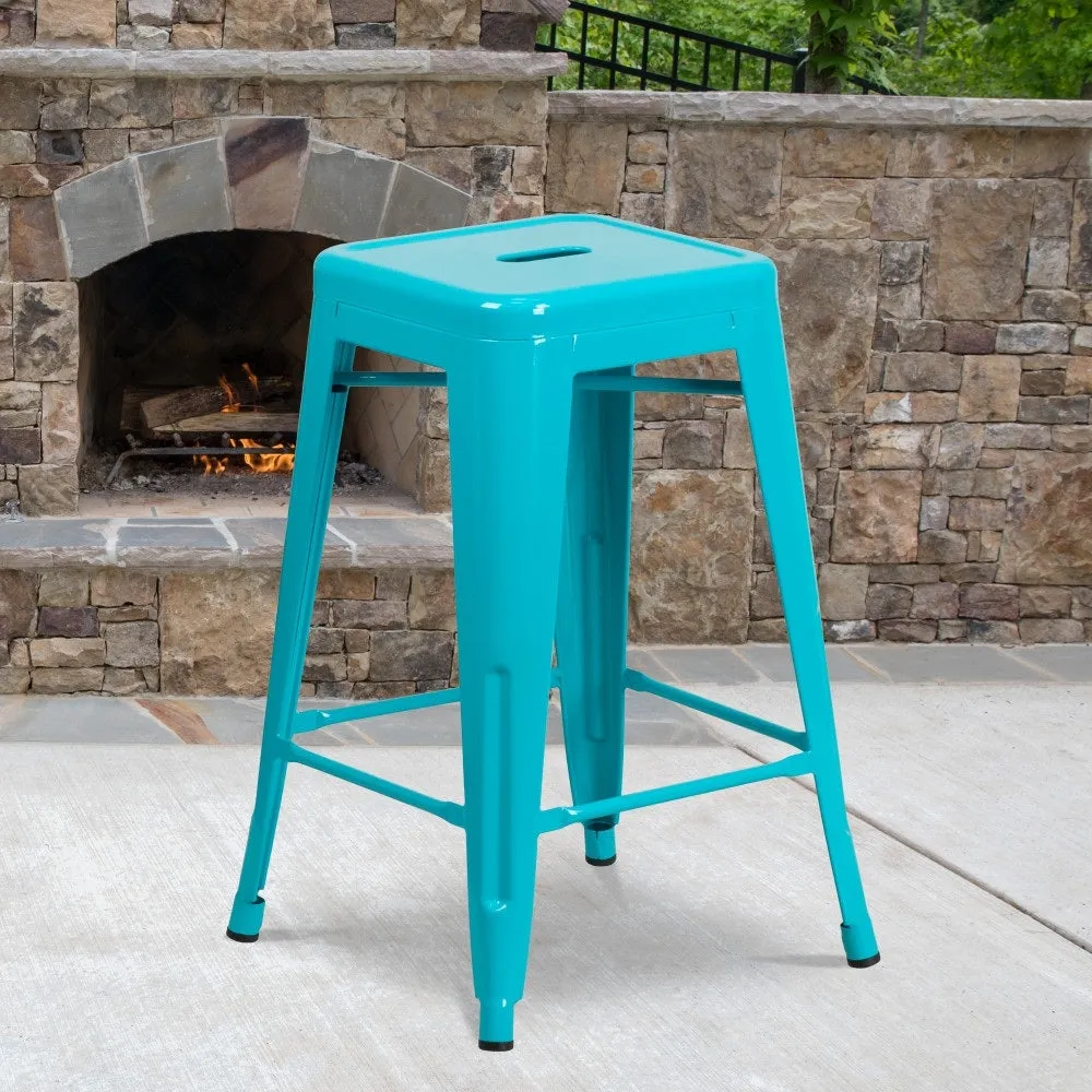24 High Backless Metal Indoor-Outdoor Counter Height Stool w/Square Seat