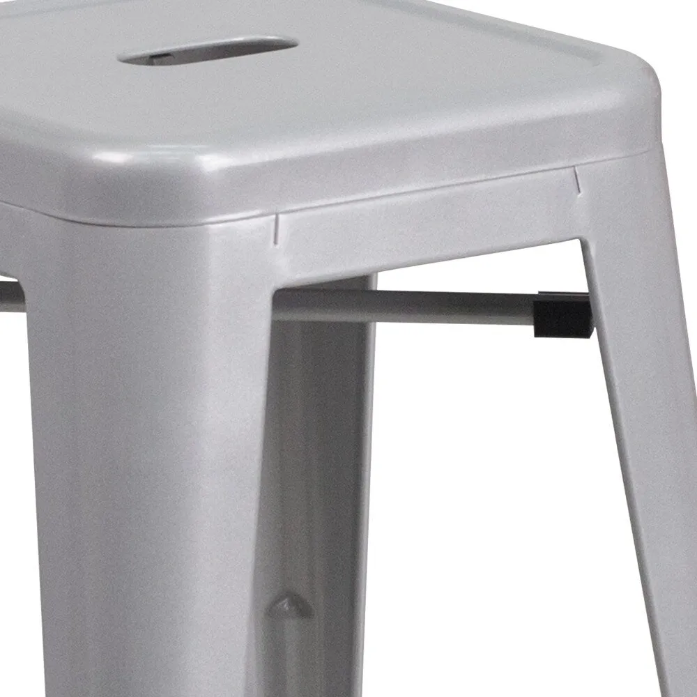 24 High Backless Metal Indoor-Outdoor Counter Height Stool w/Square Seat