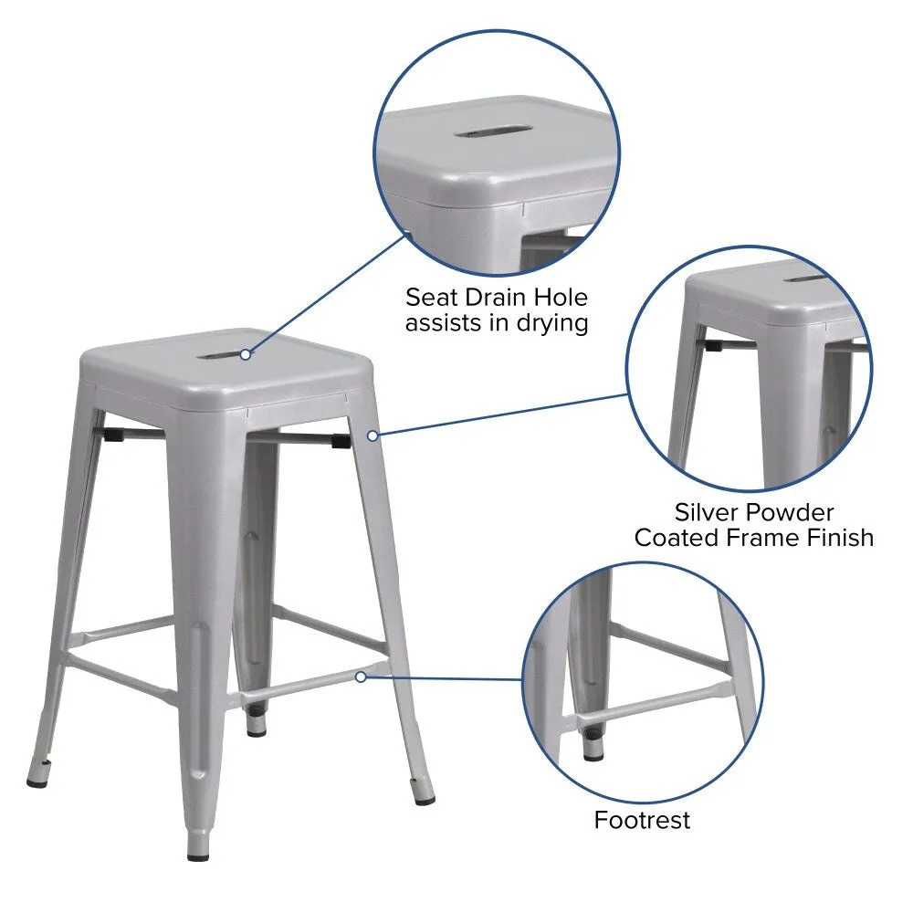 24 High Backless Metal Indoor-Outdoor Counter Height Stool w/Square Seat