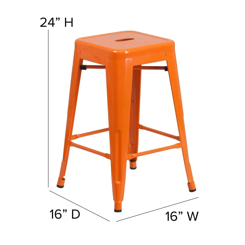 24 High Backless Metal Indoor-Outdoor Counter Height Stool w/Square Seat