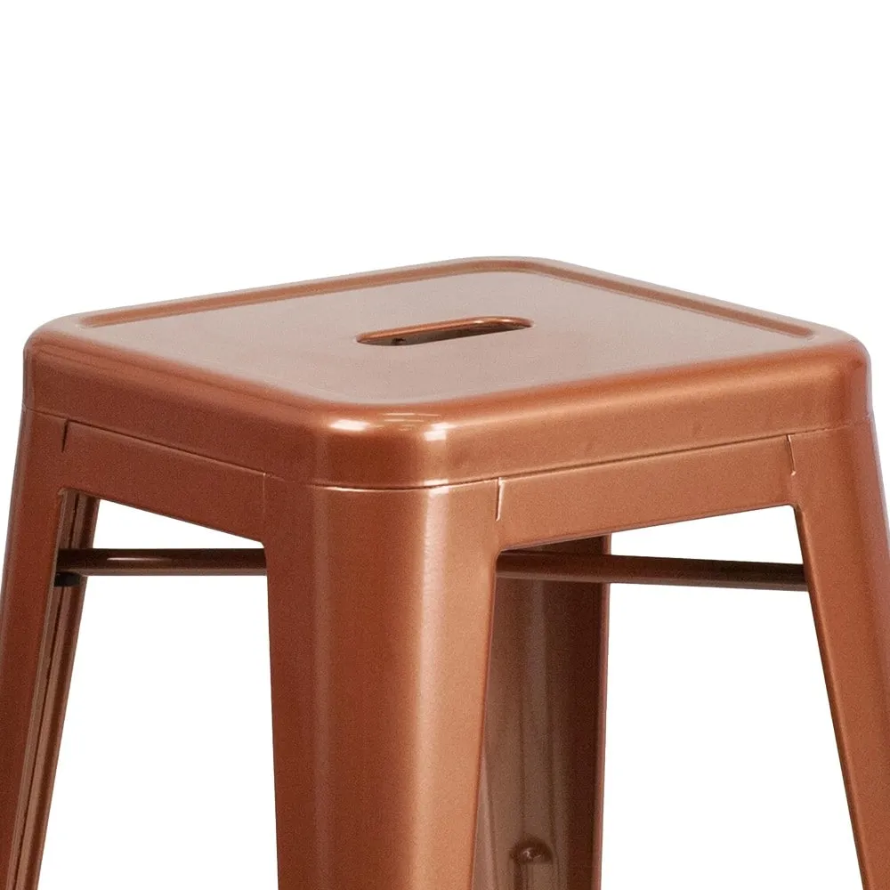 24 High Backless Metal Indoor-Outdoor Counter Height Stool w/Square Seat