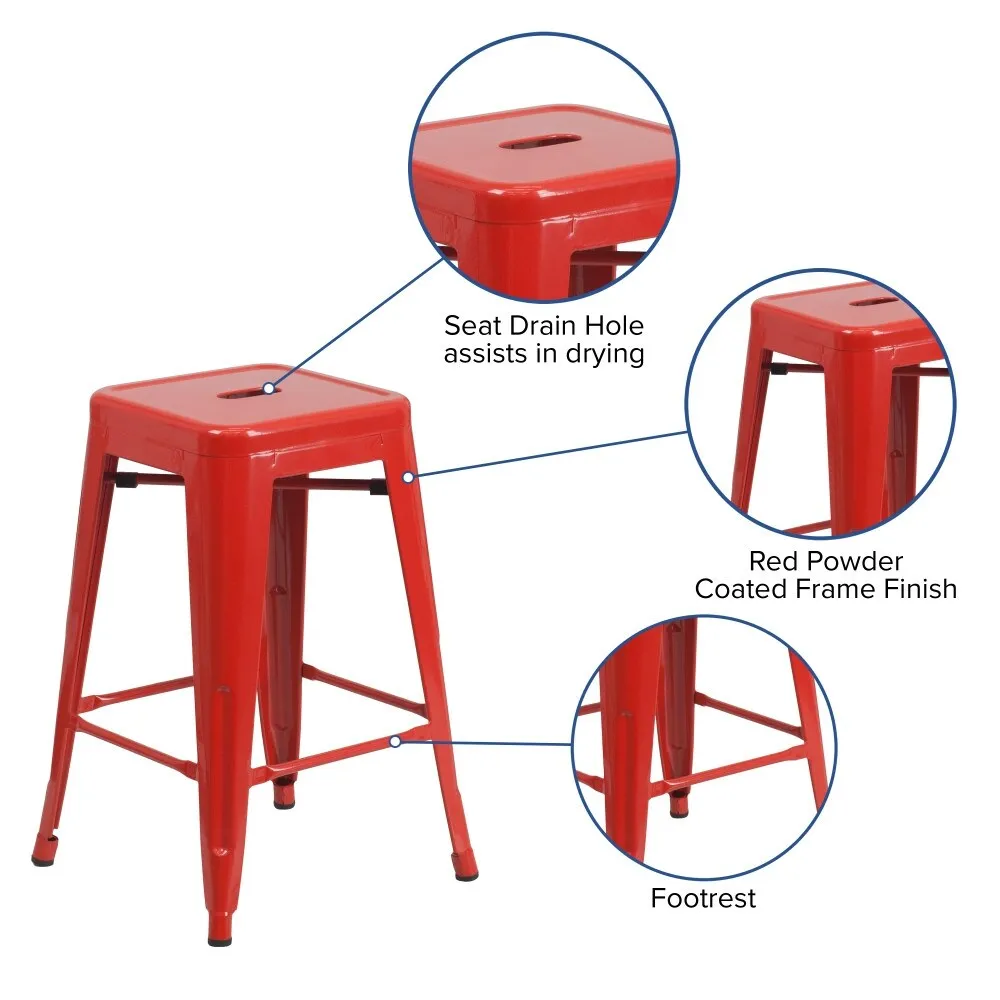 24 High Backless Metal Indoor-Outdoor Counter Height Stool w/Square Seat