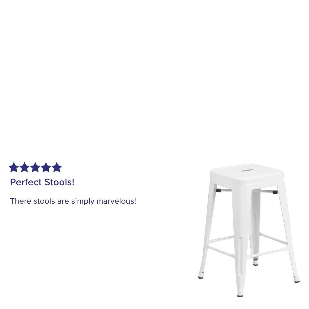 24 High Backless Metal Indoor-Outdoor Counter Height Stool w/Square Seat