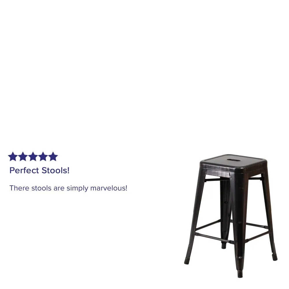 24 High Backless Metal Indoor-Outdoor Counter Height Stool w/Square Seat