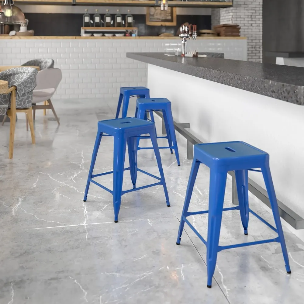 24 High Backless Metal Indoor-Outdoor Counter Height Stool w/Square Seat