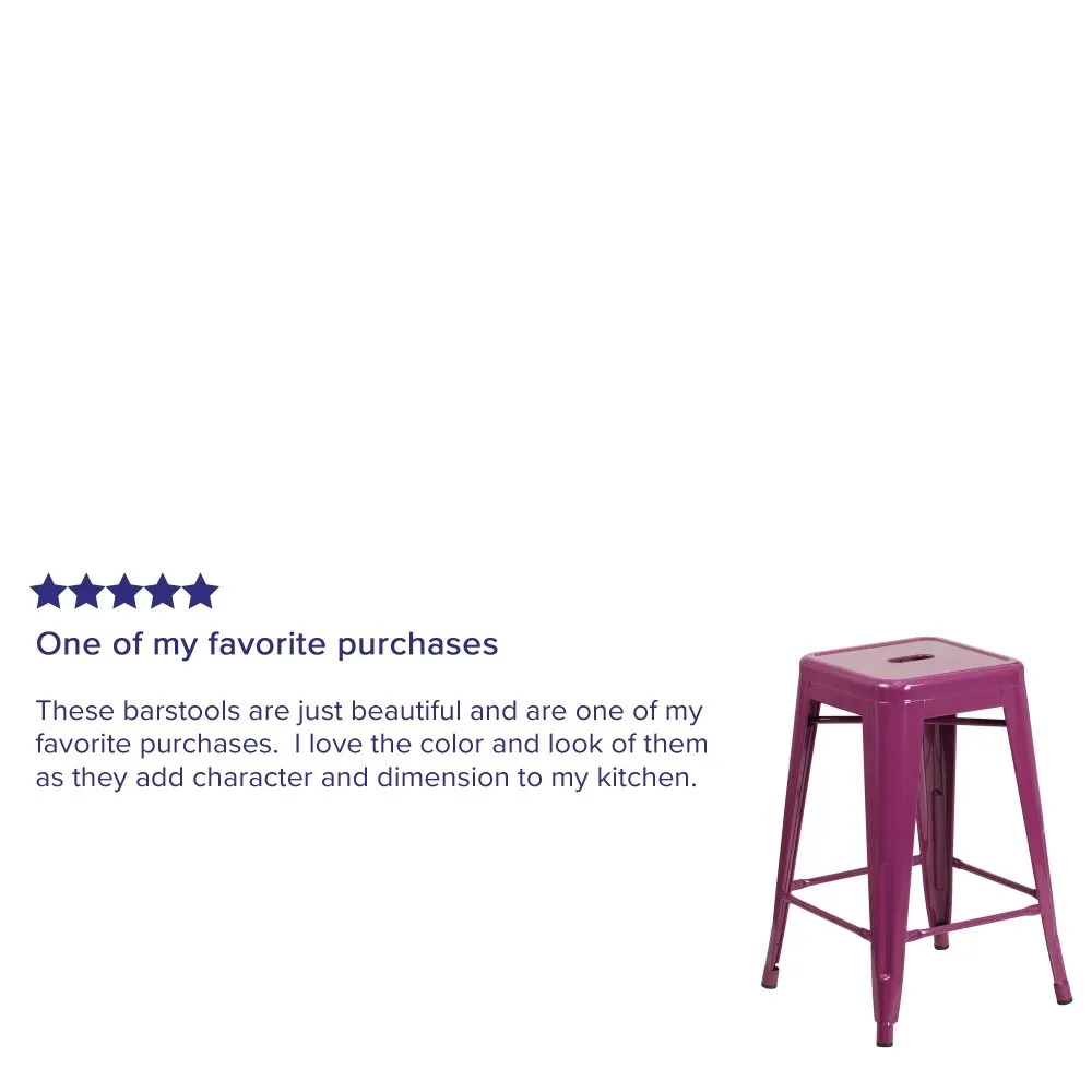 24 High Backless Metal Indoor-Outdoor Counter Height Stool w/Square Seat