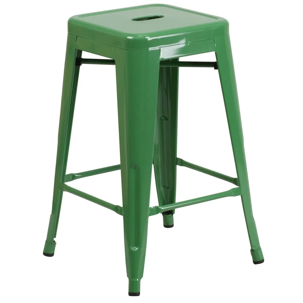 24 High Backless Metal Indoor-Outdoor Counter Height Stool w/Square Seat