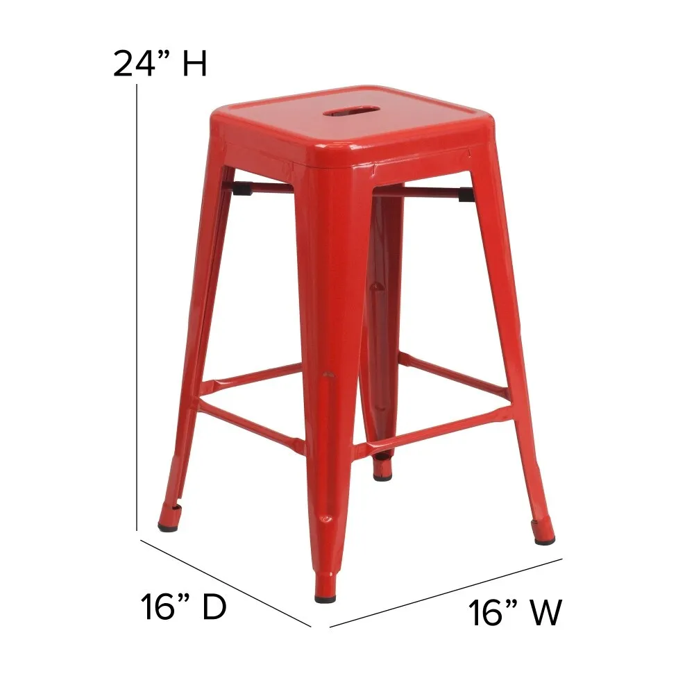 24 High Backless Metal Indoor-Outdoor Counter Height Stool w/Square Seat