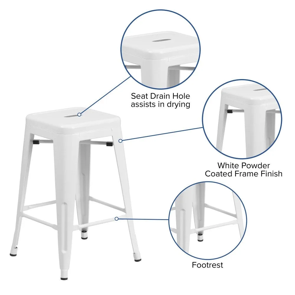 24 High Backless Metal Indoor-Outdoor Counter Height Stool w/Square Seat