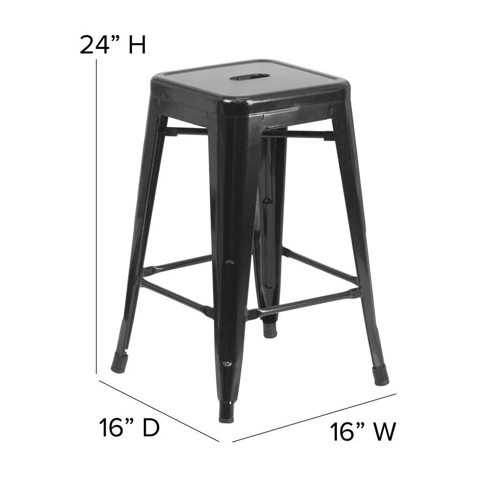 24 High Backless Metal Indoor-Outdoor Counter Height Stool w/Square Seat