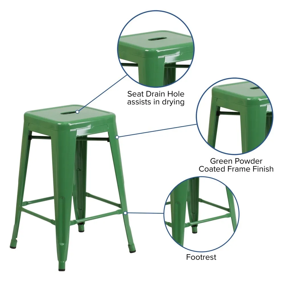 24 High Backless Metal Indoor-Outdoor Counter Height Stool w/Square Seat