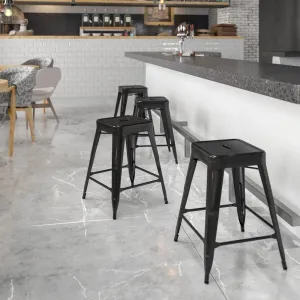 24 High Backless Metal Indoor-Outdoor Counter Height Stool w/Square Seat