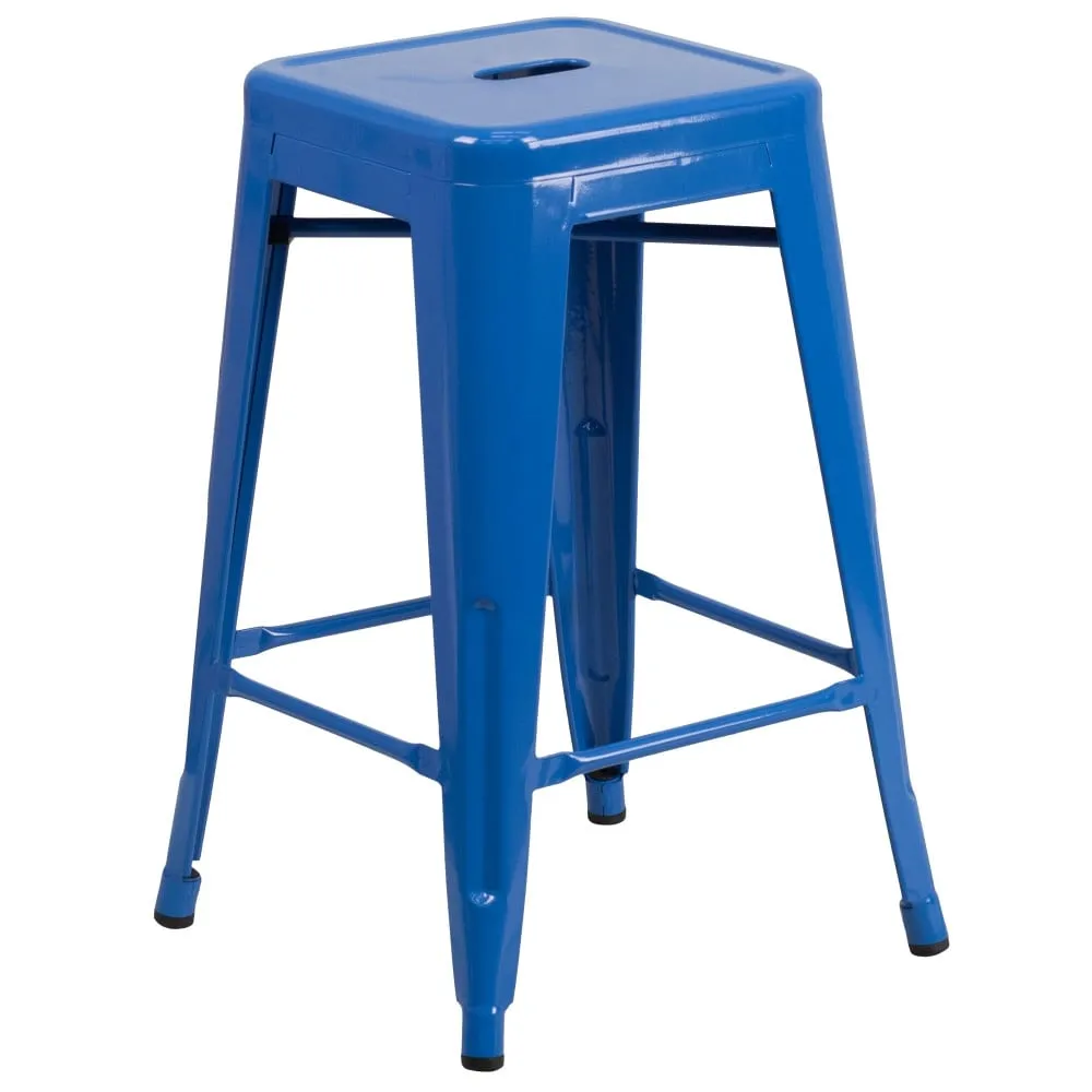 24 High Backless Metal Indoor-Outdoor Counter Height Stool w/Square Seat