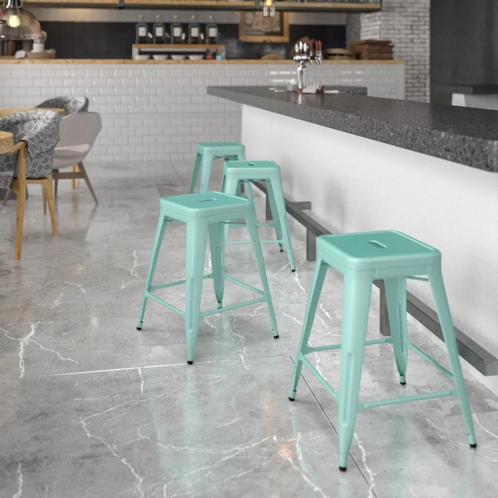 24 High Backless Metal Indoor-Outdoor Counter Height Stool w/Square Seat