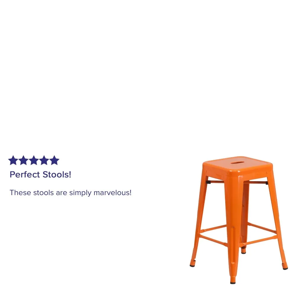 24 High Backless Metal Indoor-Outdoor Counter Height Stool w/Square Seat