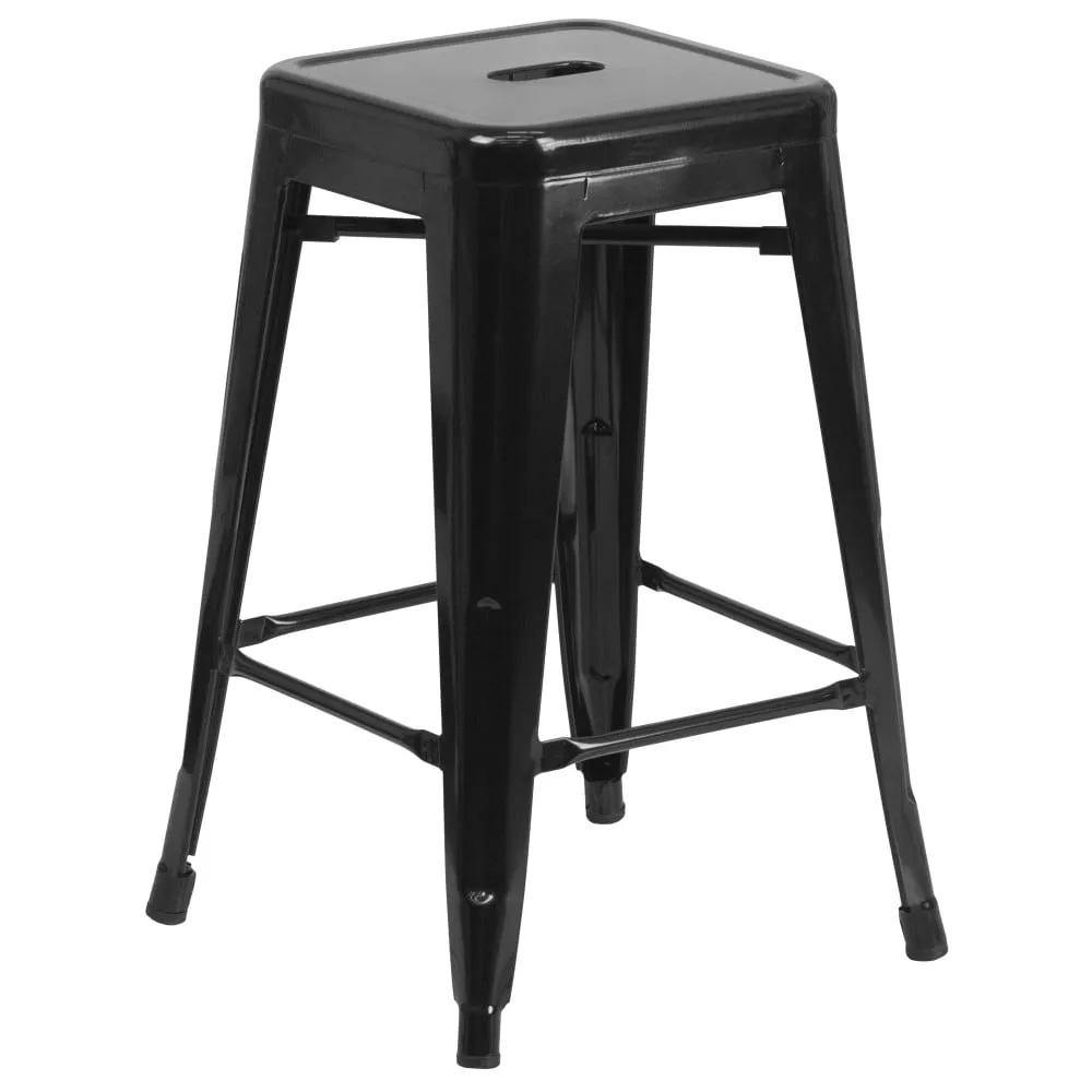 24 High Backless Metal Indoor-Outdoor Counter Height Stool w/Square Seat