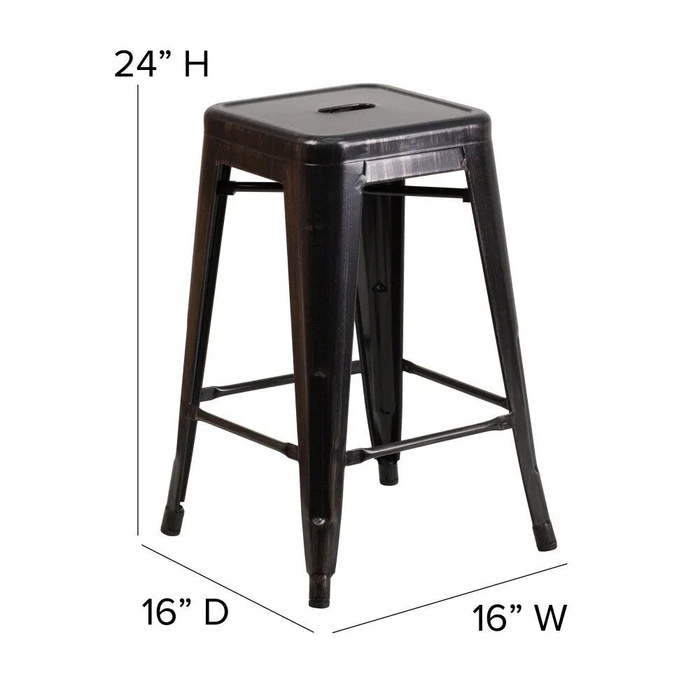 24 High Backless Metal Indoor-Outdoor Counter Height Stool w/Square Seat