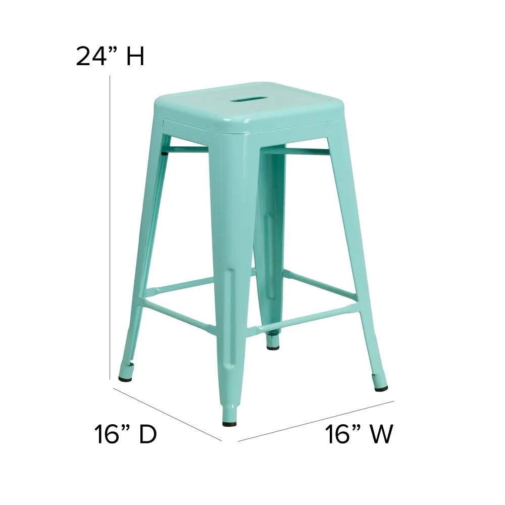 24 High Backless Metal Indoor-Outdoor Counter Height Stool w/Square Seat