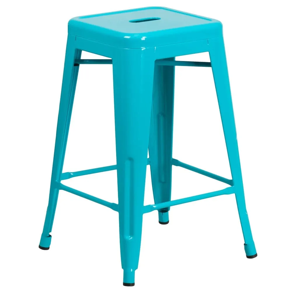 24 High Backless Metal Indoor-Outdoor Counter Height Stool w/Square Seat