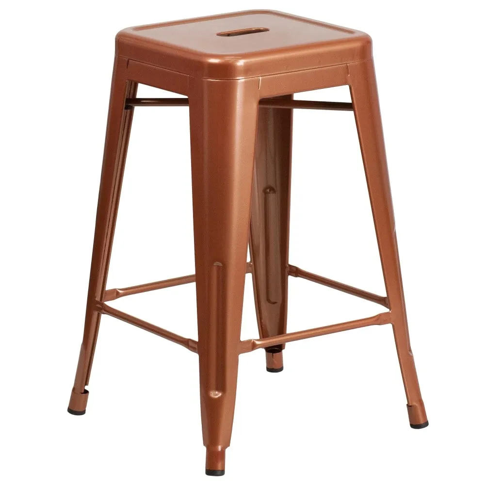 24 High Backless Metal Indoor-Outdoor Counter Height Stool w/Square Seat