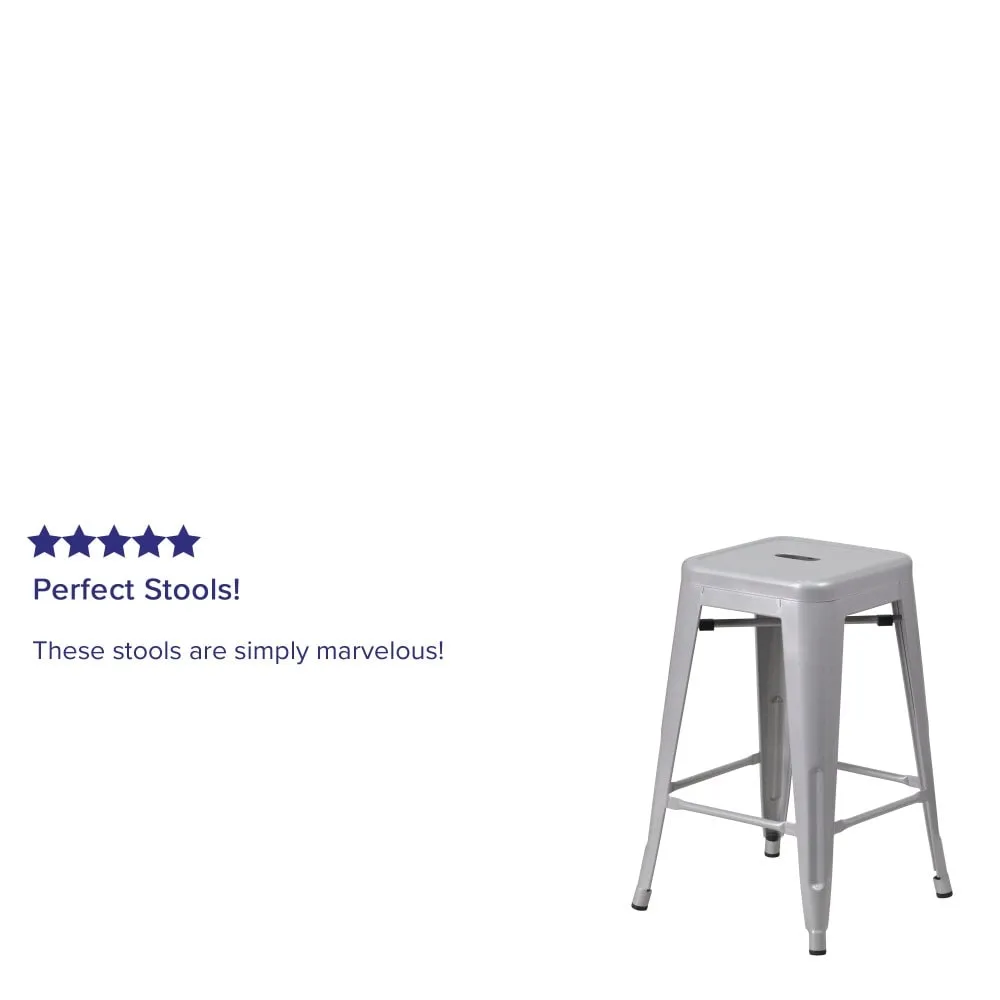 24 High Backless Metal Indoor-Outdoor Counter Height Stool w/Square Seat