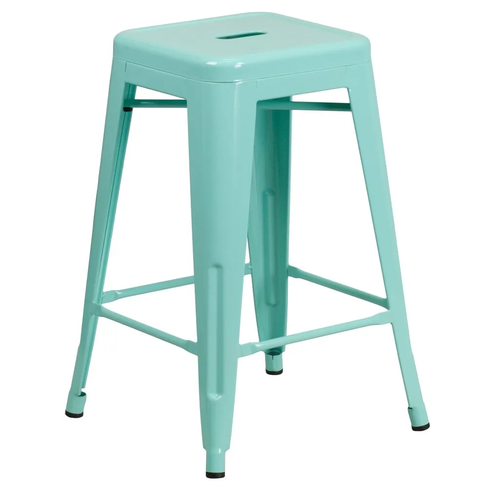 24 High Backless Metal Indoor-Outdoor Counter Height Stool w/Square Seat