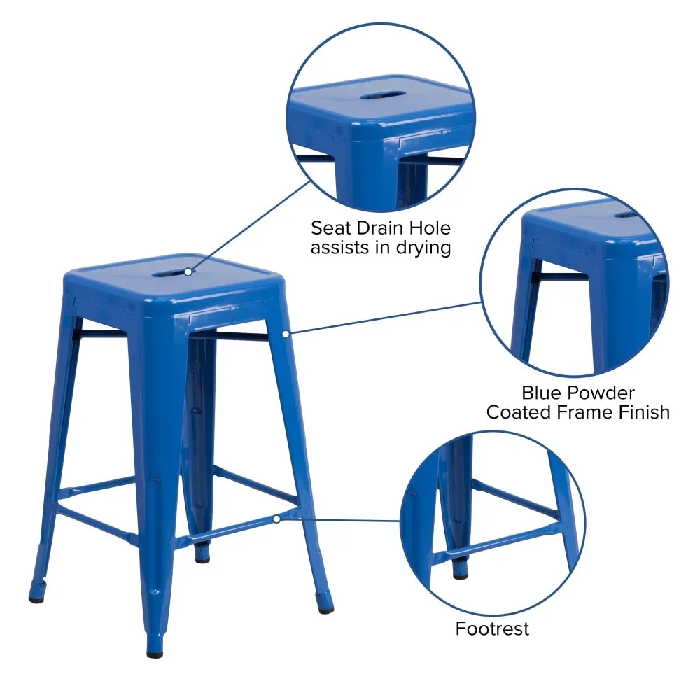 24 High Backless Metal Indoor-Outdoor Counter Height Stool w/Square Seat