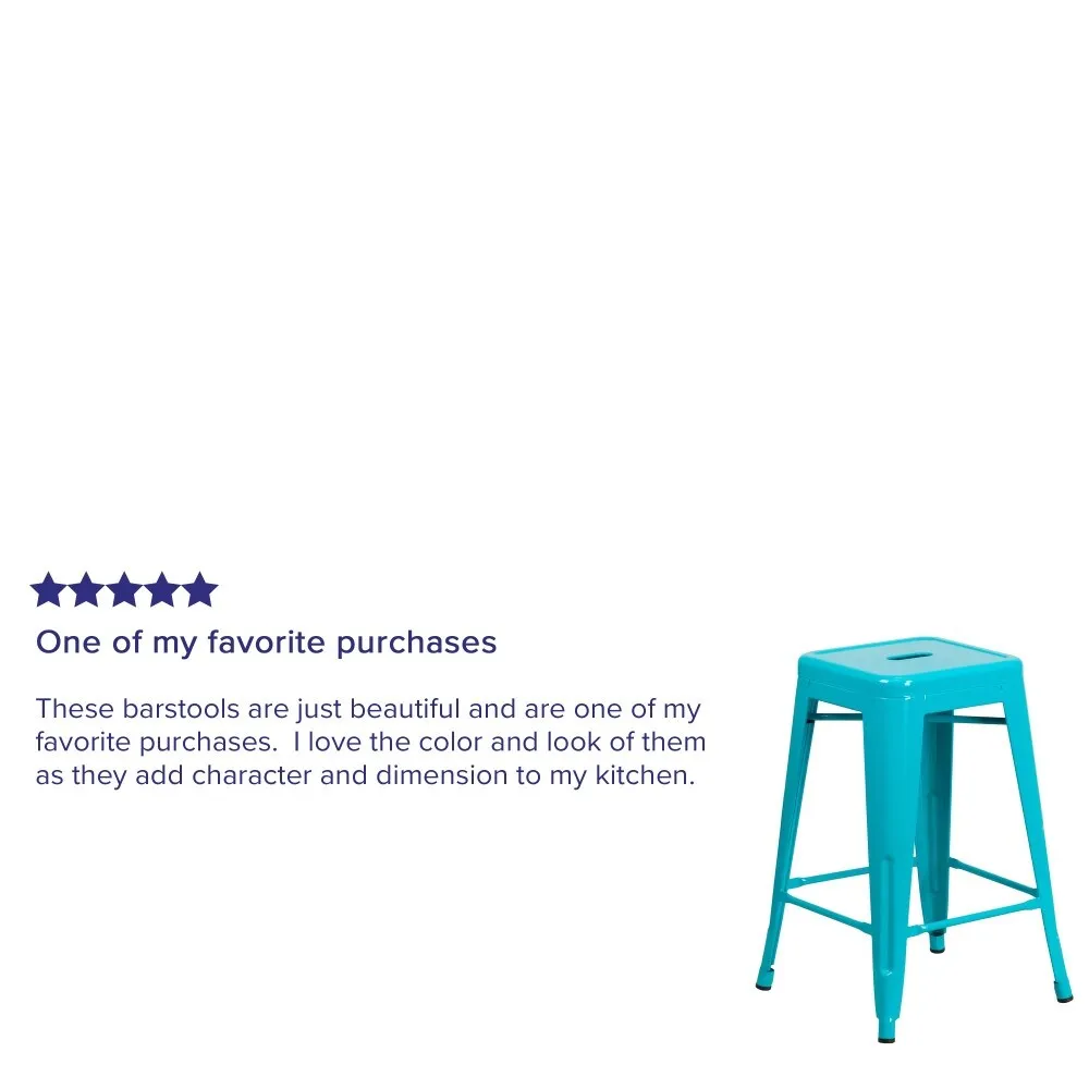 24 High Backless Metal Indoor-Outdoor Counter Height Stool w/Square Seat
