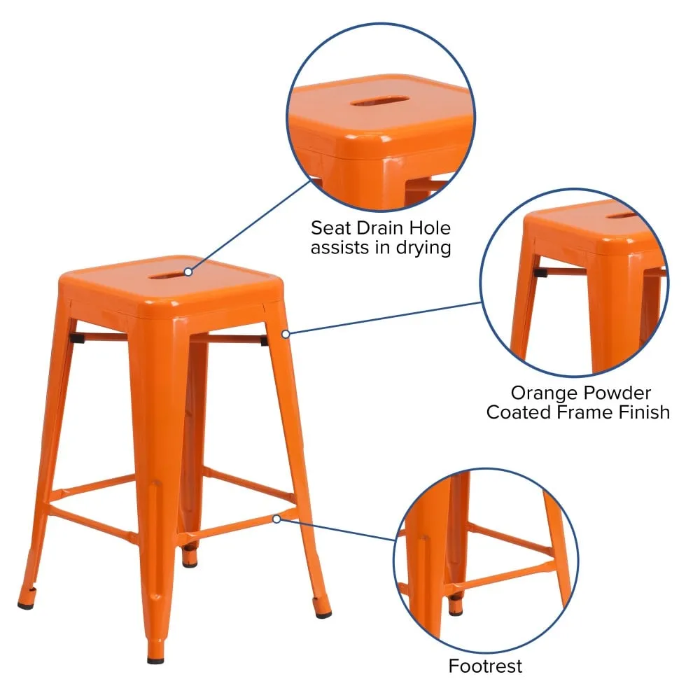 24 High Backless Metal Indoor-Outdoor Counter Height Stool w/Square Seat