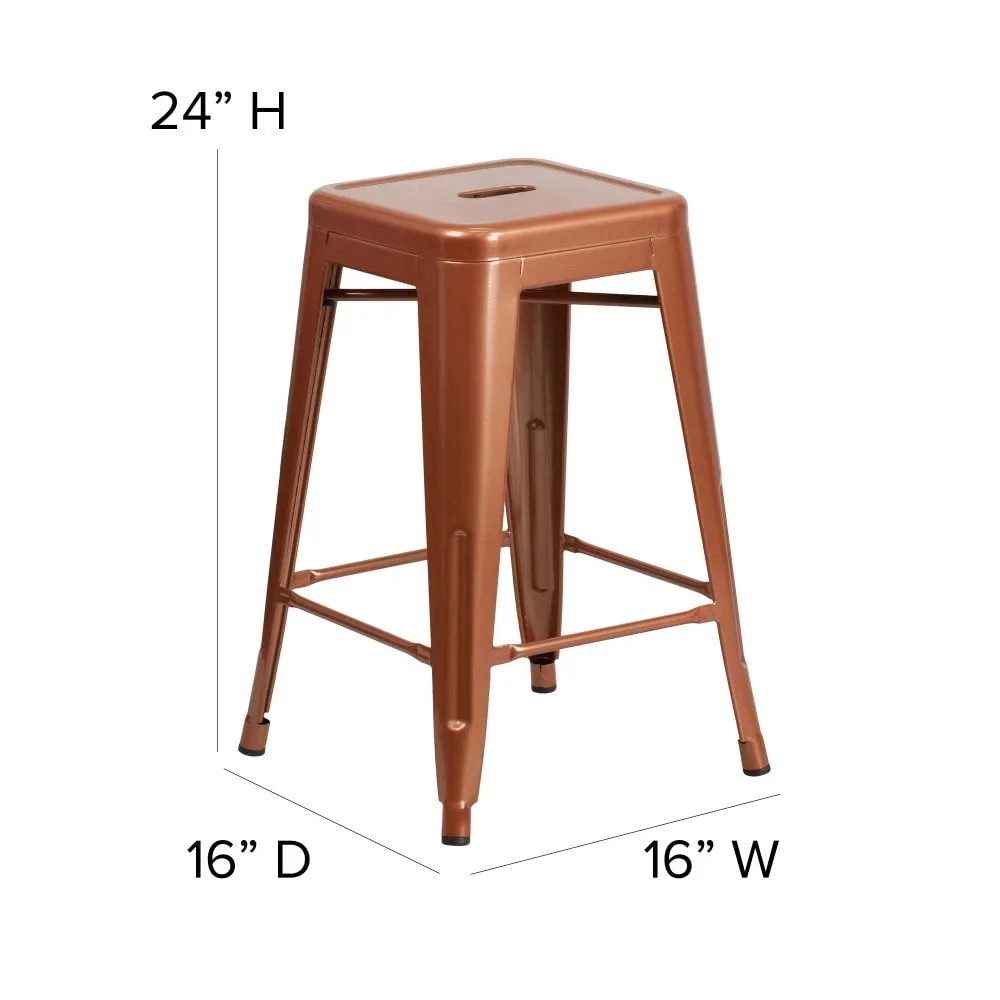 24 High Backless Metal Indoor-Outdoor Counter Height Stool w/Square Seat