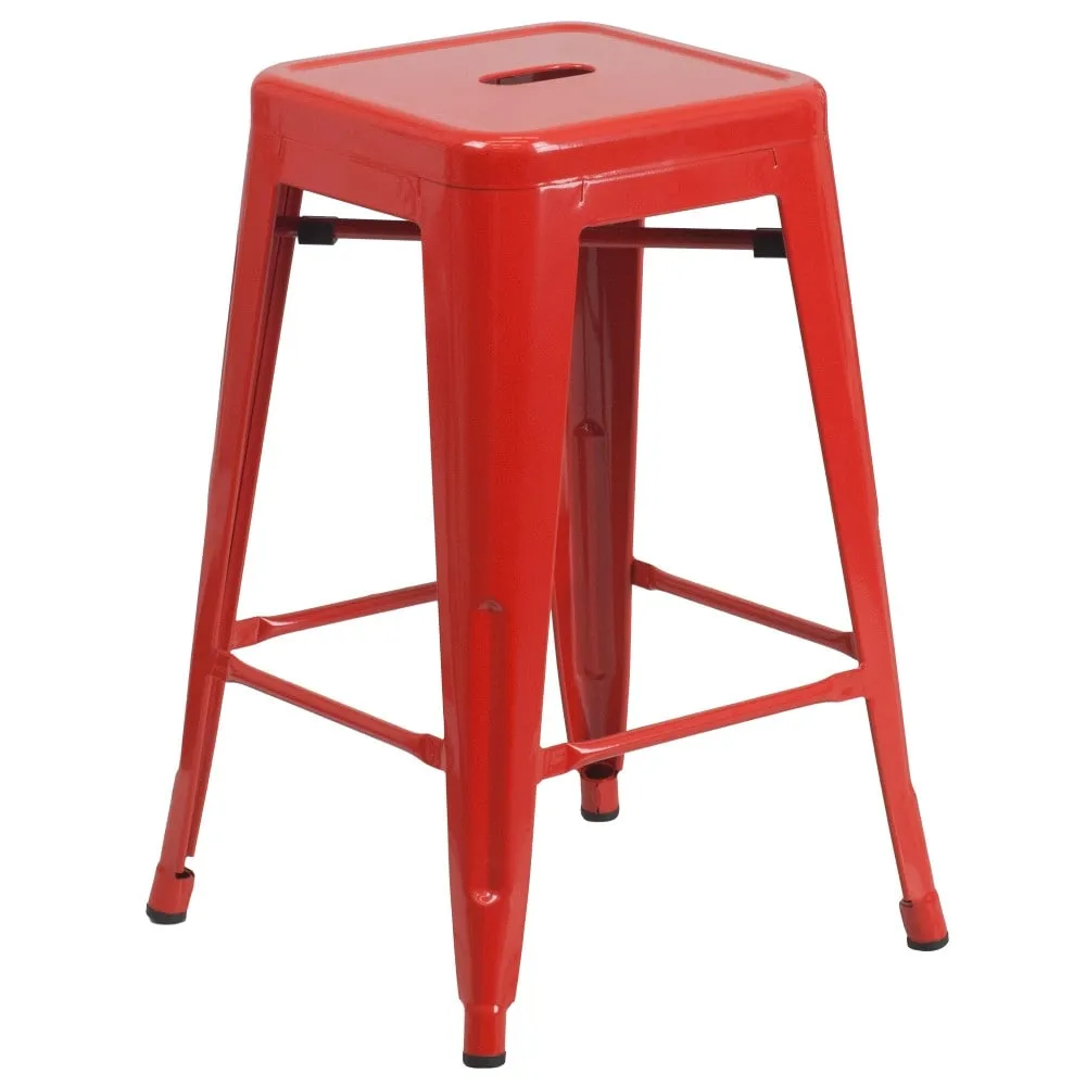 24 High Backless Metal Indoor-Outdoor Counter Height Stool w/Square Seat