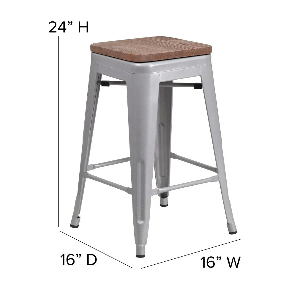 24 High Backless Metal Indoor-Outdoor Counter Height Stool w/Square Seat