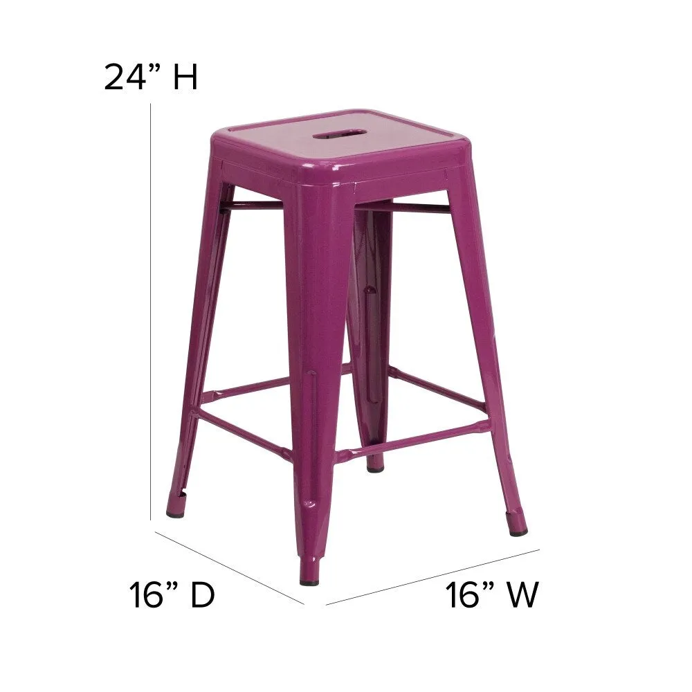 24 High Backless Metal Indoor-Outdoor Counter Height Stool w/Square Seat