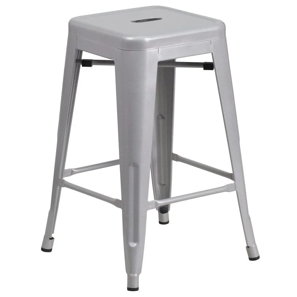 24 High Backless Metal Indoor-Outdoor Counter Height Stool w/Square Seat