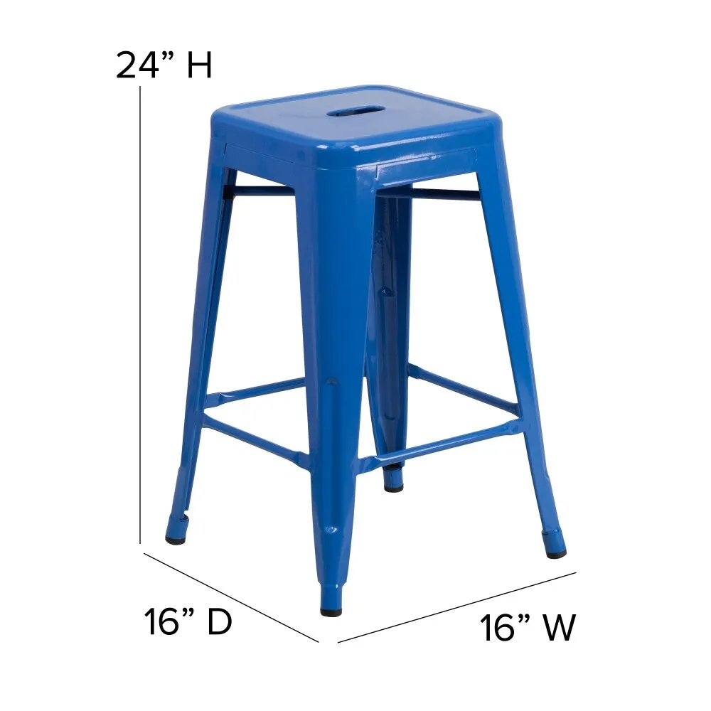 24 High Backless Metal Indoor-Outdoor Counter Height Stool w/Square Seat