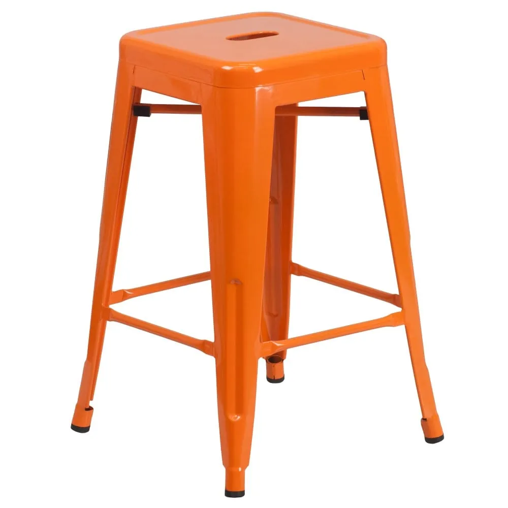 24 High Backless Metal Indoor-Outdoor Counter Height Stool w/Square Seat
