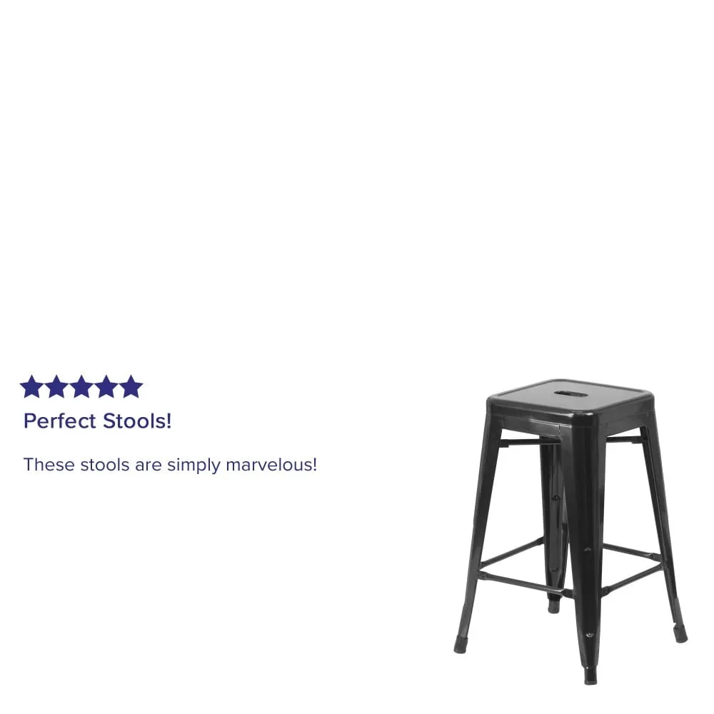 24 High Backless Metal Indoor-Outdoor Counter Height Stool w/Square Seat