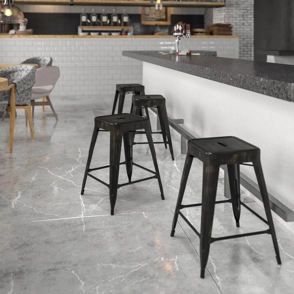 24 High Backless Metal Indoor-Outdoor Counter Height Stool w/Square Seat