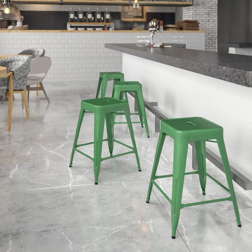 24 High Backless Metal Indoor-Outdoor Counter Height Stool w/Square Seat
