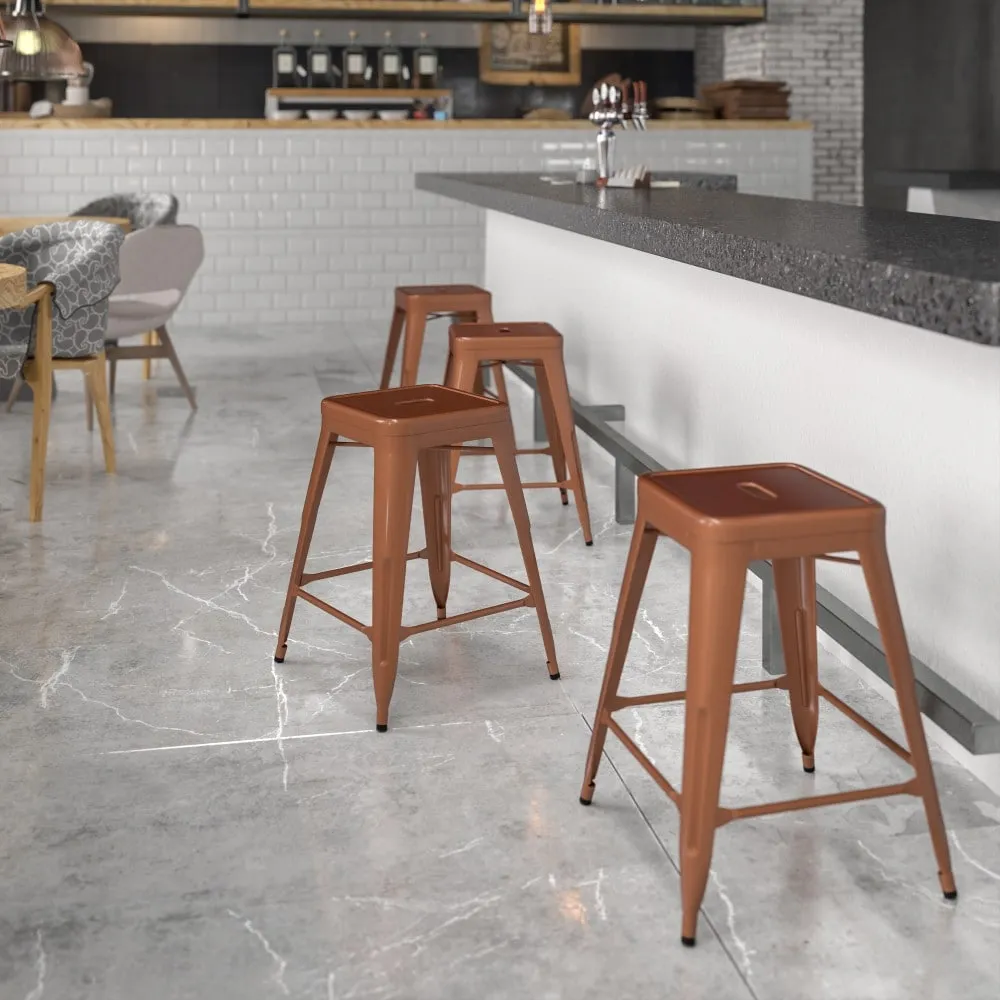 24 High Backless Metal Indoor-Outdoor Counter Height Stool w/Square Seat