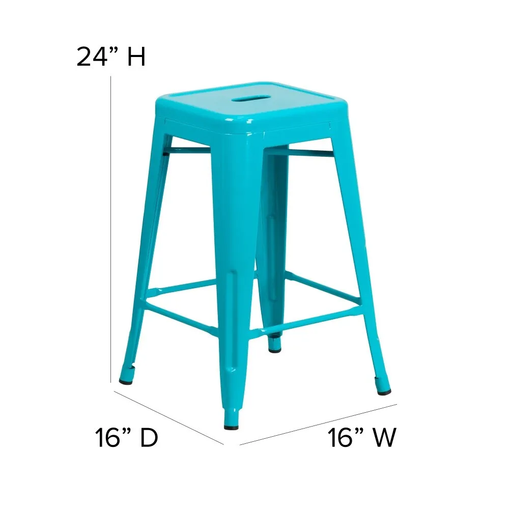 24 High Backless Metal Indoor-Outdoor Counter Height Stool w/Square Seat