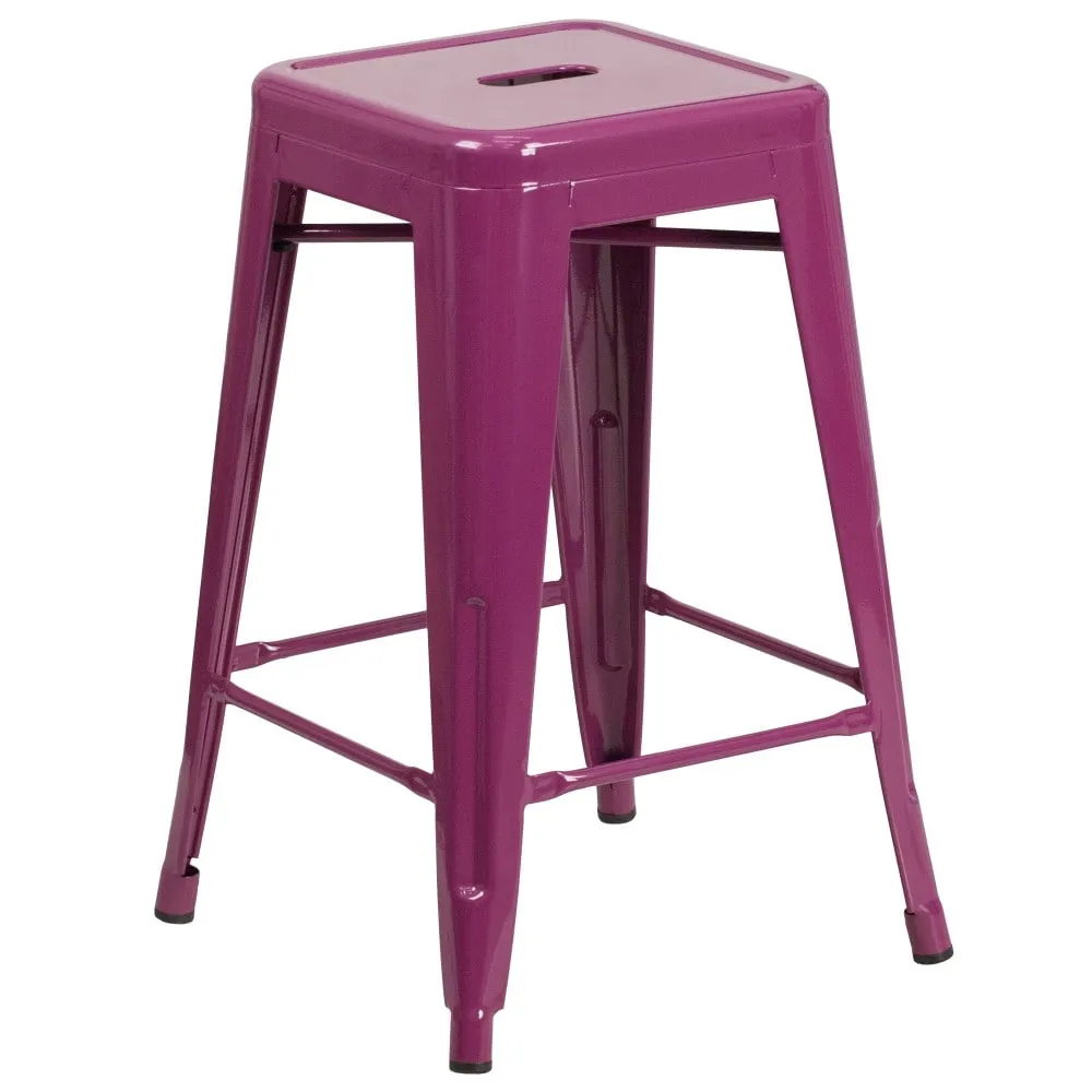 24 High Backless Metal Indoor-Outdoor Counter Height Stool w/Square Seat