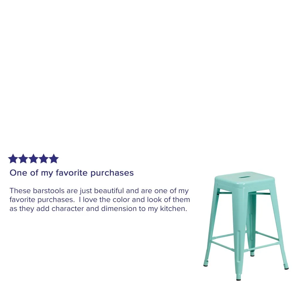 24 High Backless Metal Indoor-Outdoor Counter Height Stool w/Square Seat