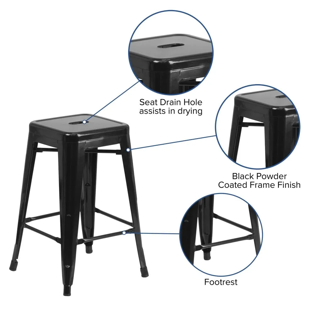 24 High Backless Metal Indoor-Outdoor Counter Height Stool w/Square Seat