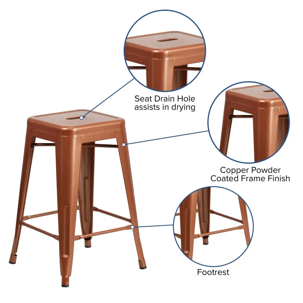 24 High Backless Metal Indoor-Outdoor Counter Height Stool w/Square Seat