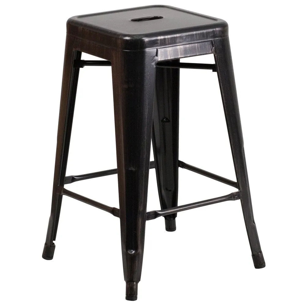 24 High Backless Metal Indoor-Outdoor Counter Height Stool w/Square Seat