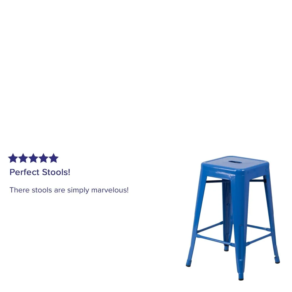 24 High Backless Metal Indoor-Outdoor Counter Height Stool w/Square Seat